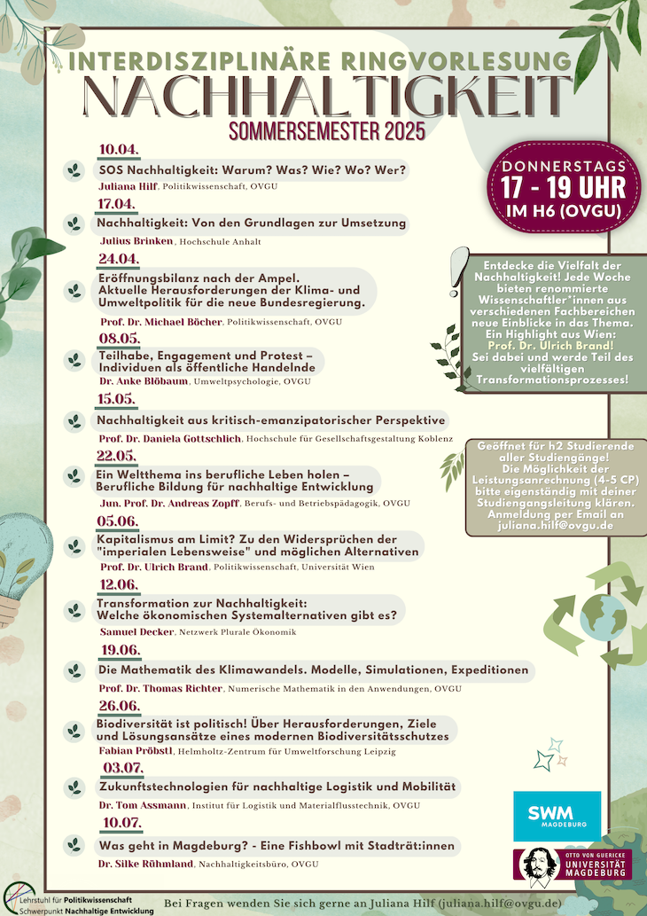 Poster zur interdisziplinären Ringvorlesung Nachhaltigkeit